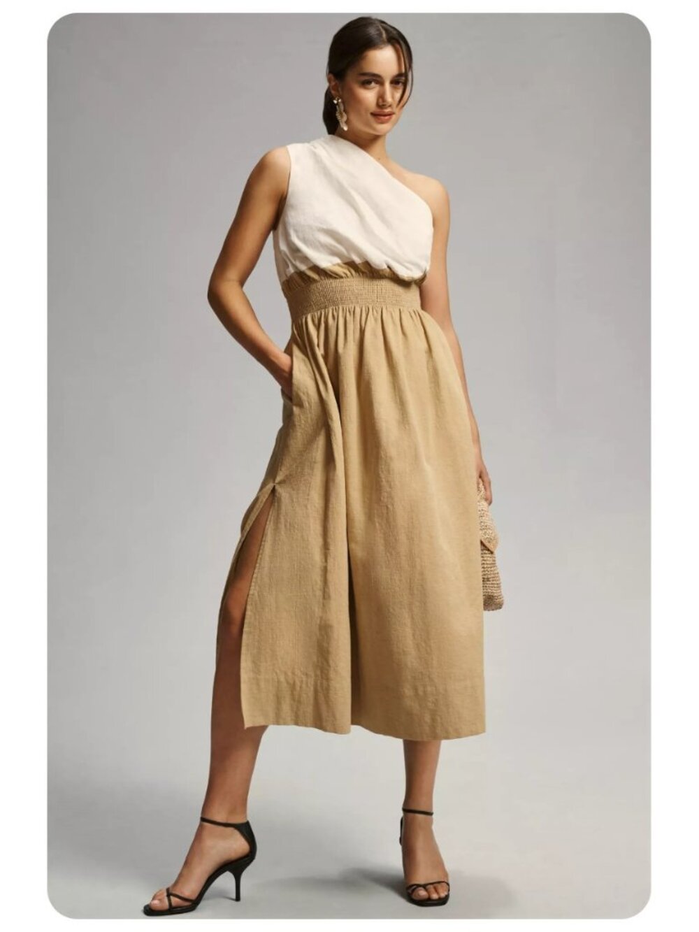 Anthropologie Sovere Reserve One Shoulder Smocked-Waist Dress sz US xs